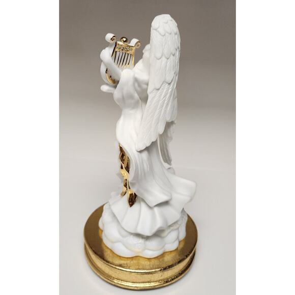 Vintage Hand Painted Porcelain Angel With Wood Base Tabletop/Mantel Centerpiece - Picture 5 of 14